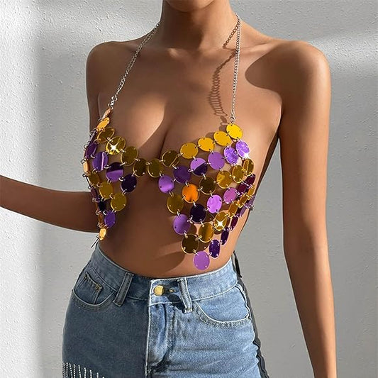 Sexy Top Embellished with Gold & Purple Disks