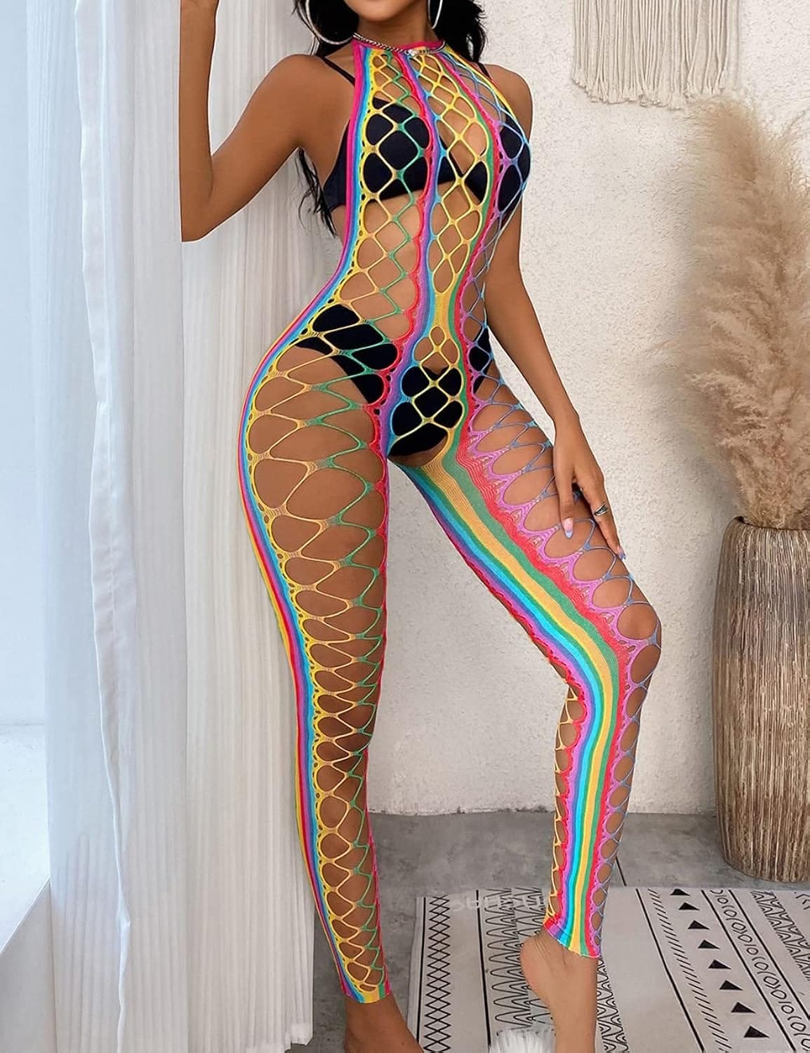 Sultry Luminous Striped Bodystocking