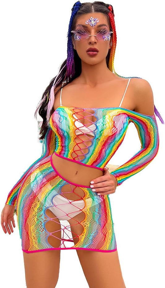 Long Sleeved Rainbow Top & Skirt Bodysuit