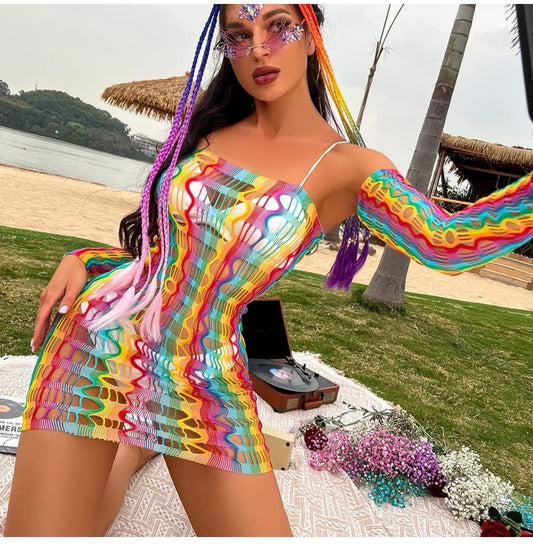 Seductive Rainbow Mini Dress Bodystocking