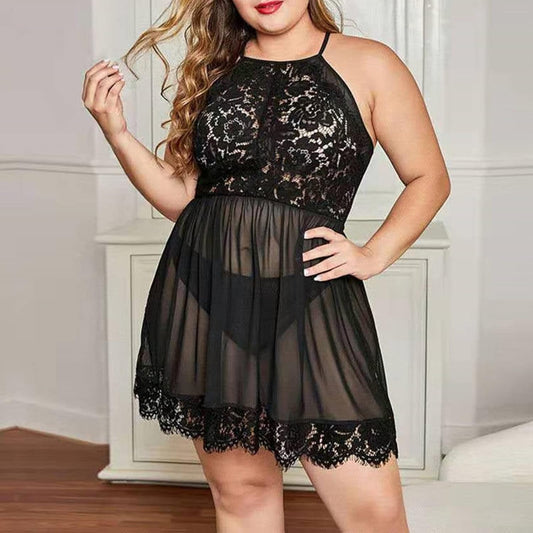 Pretty Plus Size Black Lace Negligee