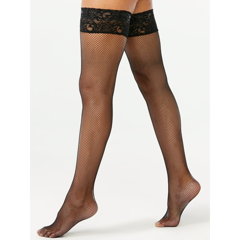 Black Thigh High Fishnet Stockings with Silicone Hold Up