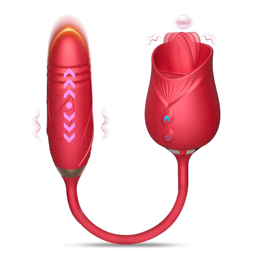 Rose licking vibrator with thrusting dildo.