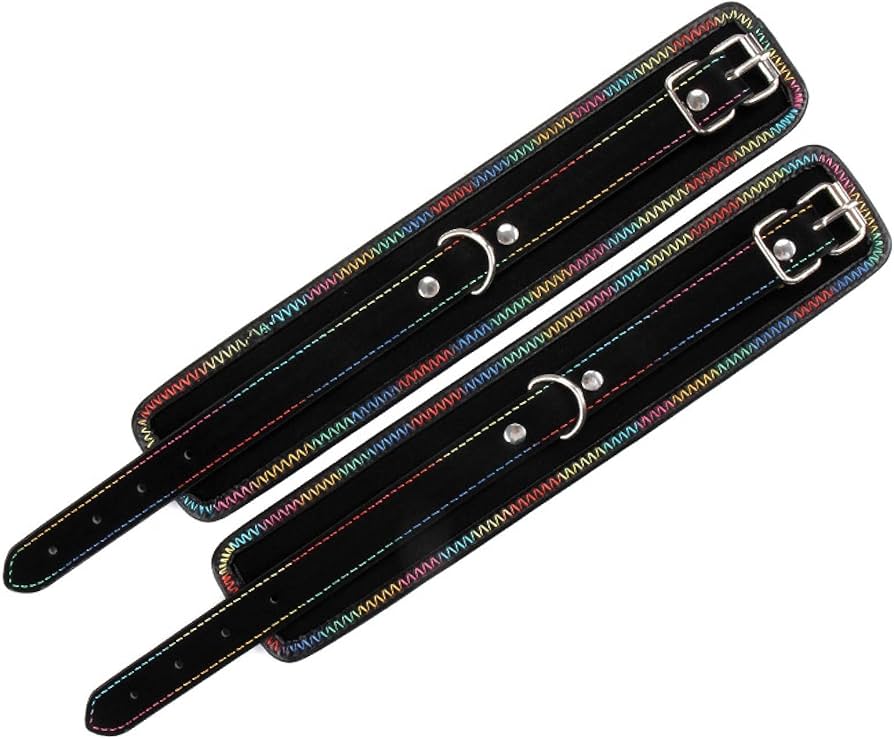 BDSM Wrist Cuffs with Rainbow Thread