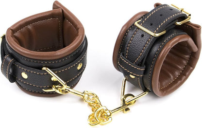 Pleather Gold & Brown BDSM Wrist Cuffs