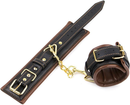 Pleather Gold & Brown BDSM Wrist Cuffs